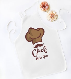 BK Gift Kişiye Özel Chef Tasarımlı Beyaz Mutfak Önlüğü, Aşçı Önlüğü, Şef Önlüğü, Ev Hediyesi, Arkadaşa Hediye-8 (Model 6)