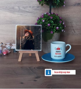 İngilizce Öğretmeni Fotoğraflı Dekoratif Taş, Ahşap Altlıklı Türk Kahvesi Fincanı Hediye Öğretmenler Günü Hediyesi (Model 5)