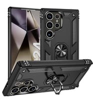 Samsung Galaxy S24 Ultra Uyumlu Kılıf Standlı Manyetik Yüzüklü Military Magnetic Ring Polycarbonate and TPU Case (Siyah)