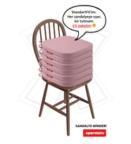 XPERMATE 6'lı StandartFit Oval Sandalye Minderi Fermuarlı Yıkanabilir Kılıf Bağcıklı Su ve Yağ İtici 42x42x5 cm (Pembe)