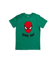 Spiderman baskılı örümcek adam pamuklu penye kumaş yazlık çocuk tişört (Yeşil)