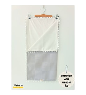 S.kahve Kız Erkek Bebek Battaniyesi Pike %100 Pamuklu Doğal Organik Uyku Çift Taraflı Örtü 86x86cm BTN10248 (Gri)