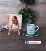 Edebiyat Öğretmeni Fotoğraflı Dekoratif Taş, Ahşap Altlıklı Türk Kahvesi Fincanı Hediye (Model 9)