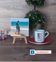 Yengeye Hediye Fotoğraflı Dekoratif Taş, Ahşap Altlıklı Türk Kahvesi Fincanı Hediye (Model 3)