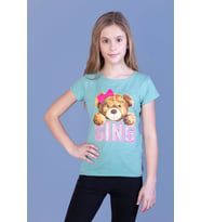Toontoy Kız Çocuk Ayıcıklı Sıng Baskılı Tişört (Yeşil)
