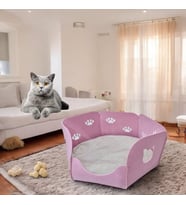 Kedi Yatağı Yuvası Evi Minderli Taşınabilir 3 mm Keçe Altıgen Tasarım (Yuva+Minder) (Pembe)