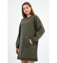 Kadın Kanguru Cepli Oversize Tunik (B24-00225) (Haki)