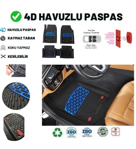 AUDİ A3 HB 2004 Uyumlu Derin Havuzlu Üniversal Pro Paspas (Siyah-Mavi)