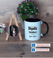 Diyaliz Teknikeri Kupa Bardak Beyaz ve Fotoğraflı Ahşap Anahtarlık Hediye (Model 11)