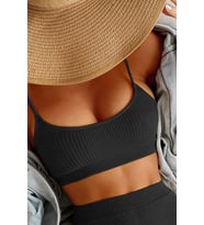 Angelsin Yüksek Bel Özel Kumaş Tankini Bikini Üstü (Siyah)
