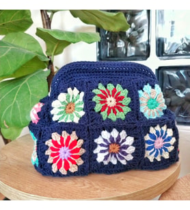 Çiçekli El Yapımı Ekru Clutch , Handmade Çiçekli El Çantaları (Lacivert)