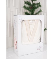 %100 Pamuk Yetişkin Unisex Desenli Kutulu Bornoz (Krem)