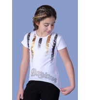 Toontoy Kız Çocuk Varak Baskılı Taş İşlemeli Tişört (Beyaz)