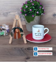 İngilizce Öğretmeni Türk Kahvesi Fincanı Ahşap Altlıklı ve Fotoğraflı Ahşap Anahtarlık Hediye Öğretmen Günü Hediyesi (Model 3)
