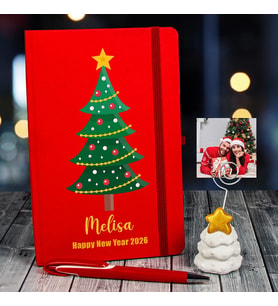 eJOYA Yeni Yıla Özel Defter Kalem Ve Fotoğraflı Çam Ağacı Notluk Hediye Seti 91102 (Kırmızı)