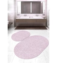 Dijital Baskılı Kaymaz Taban Yıkanabilir Oval 2'li Klozet Takımı Banyo Paspası NOKZ-HT-372 (Pembe)