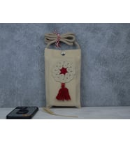 HANDMADE HAM BEZ MOTİFLİ TELEFON ÇANTASI (Kırmızı)