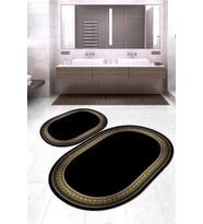 Dijital Baskılı Kaymaz Taban Yıkanabilir Oval 2'li Klozet Takımı Banyo Paspası NOKZ-SD-563 (Siyah)