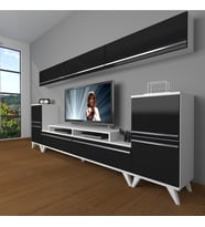 Decoraktiv Ekoflex 9 Mdf Retro Tv Ünitesi Tv Sehpası (Beyaz-Siyah)