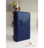 Deri Sigara Tabaka (S) Kısa Dar Paket - Sigara Kutusu  (2x5.1x8.8cm) (Mavi)