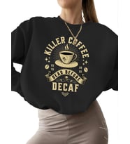 Kafeinsiz olmadan önce öldü Baskılı erkek bisiklet yaka Bej kadın Sweatshirt kalın 3 iplik şardonlu (Siyah)