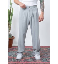 Çift Pileli Arka Beli Lastikli Geniş Paça Baggy Yazlık Kumaş Pantolon (Gri)