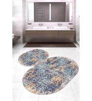 Dijital Baskılı Kaymaz Taban Yıkanabilir Oval 2'li Klozet Takımı Banyo Paspası NOKZ-HT-110 (Çok Renkli)