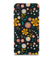PrinfiFy Samsung Galaxy M10 Uyumlu Lansman Kılıf Çiçek Tasarımlı İçi Kadife Kapak (Siyah)
