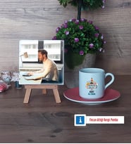 Bilgisayar Öğretmeni Fotoğraflı Dekoratif Taş, Ahşap Altlıklı Türk Kahvesi Fincanı Hediye Öğretmenler Günü Hediyesi (Model 6)