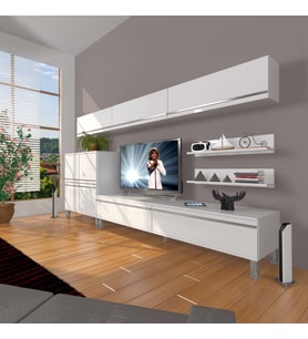 Decoraktiv Eko 8 Mdf Std Krom Ayaklı Tv Ünitesi Tv Sehpası (Beyaz)