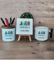 Jeofizik Mühendisi Hediye Sepeti Kupa Bardak T Kulplu, Kalemlik ve Dekoratif Taş Mühendisler Günü Hediyesi (Model 6)