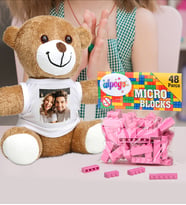 Kişiye Özel Peluş Ayıcık Ve Renkli Micro Blocks Lego (Pembe)