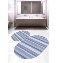 Dijital Baskılı Kaymaz Taban Yıkanabilir Oval 2'li Klozet Takımı Banyo Paspası NOKZ-HT-1002 (Turkuaz)