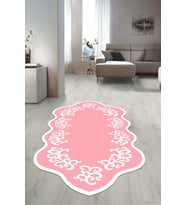 Dijital Baskılı Kaymaz Taban Yıkanabilir Lazer Kesim Salon Halısı Yolluk NLZR-HT-1435 (Pembe)