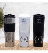 İsme Özel Premium French Press Çelik Termos 450 ML M1 (Beyaz)