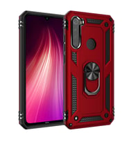 Xiaomi Redmi Note 8 Uyumlu Kılıf Standlı Manyetik Yüzüklü Military Magnetic Ring Polycarbonate and TPU Case (Kırmızı)