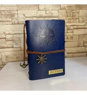 Kişiye Özel Denizci Temalı Deri Günlük Defter (Lacivert)