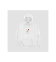 Unisex Siyah Yılbaşı Sevimli Ayıcık Baskılı Oversize Kapşonlu Sweatshirt (Beyaz)