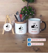 Sevimli Panda Hediye Sepeti Kalemlik, Kupa Bardak Sihirli, Ahşap Anahtarlık Hediye (Model 1)