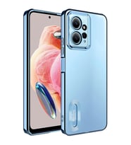Xiaomi Redmi Note 12 4G Kılıf Logo Yeri Açık Kamera Lens Korumalı Renkli Kenarlı Şeffaf Silikon (Mavi)