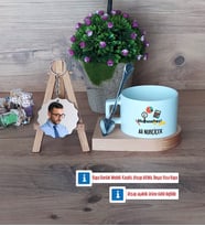 Muhasebeci Kupa Bardak Beyaz ve Fotoğraflı Ahşap Anahtarlık Hediye (Model 8)