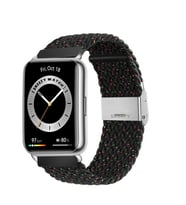 Sneezy Huawei Watch Fit 2 İle Uyumlu Metal Klips Solo Fiberlink Örgü Kordon (Siyah Desenli)