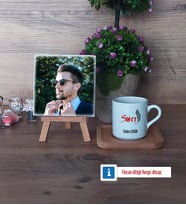 Savcı Fotoğraflı Dekoratif Taş, Ahşap Altlıklı Türk Kahvesi Fincanı Hediye (Model 1)