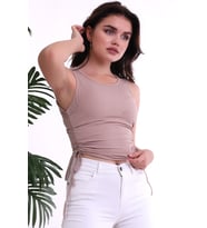 22223925 Kaşkorse Yandan Büzgülü Bluz CAGLA YESIL (Bej)
