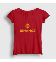 Presmono Kadın Beyaz Logo V2 Binance Bitcoin T-Shirt 324911tt (Kırmızı)