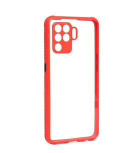 Oppo Reno 5 Lite Kılıf Kenar Renkli Sararmaz Şeffaf Kapak (Kırmızı)