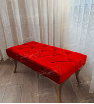 Kapitoneli Ayak Ucu Kapı Önü Antre Bench Puf Gold Ayak (100*45) (Kırmızı)