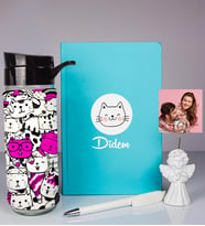 Kişiye Özel Defter Kalem Matara Ve Fotoğraflı Notluk Seti 93537 (Turkuaz)