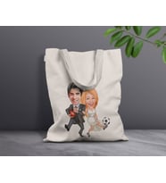 BK Gift Kişiye Özel Sevgililer Karikatürlü Kanvas Bez Çanta, Baskılı Omuz Çantası, Alışveriş Çantası, Plaj Çantası, Sevgiliye Hediye-31 (Model 14)