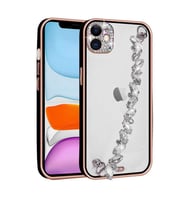 Uyumlu Model Apple iPhone 11 Kılıf Diamonds Taşlı El Tutmalı Kapak (Siyah)